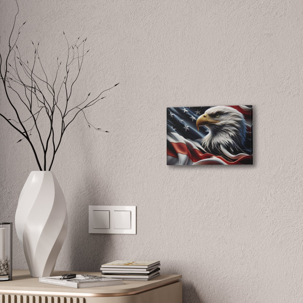 Patriotic Eagle Canvas Wall Art - American Flag Background - USA Decor
