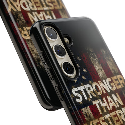Patriotic Phone Case - Stronger Than Yesterday Design - Up Against a Vintage American Flag Background - Gift for Veterans - Motivational Quote - USA Pride - Independence Day