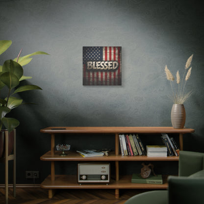 Blessed Vintage American Flag Canvas Wall Art - Patriotic Home Decor