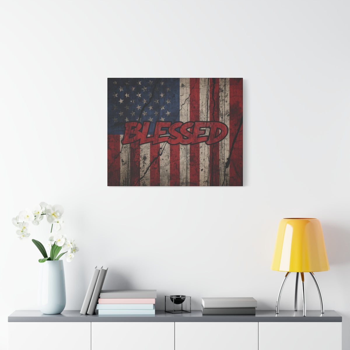 Blessed Canvas Wall Art - Vintage American Flag - Gallery Wrapped - Patriotic Americana Decor - Rustic Flag Art - 35 Sizes