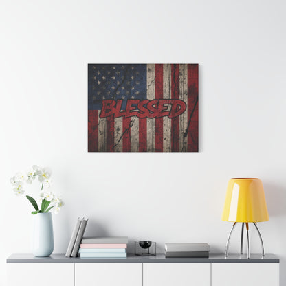 Blessed Canvas Wall Art - Vintage American Flag - Gallery Wrapped - Patriotic Americana Decor - Rustic Flag Art - 35 Sizes