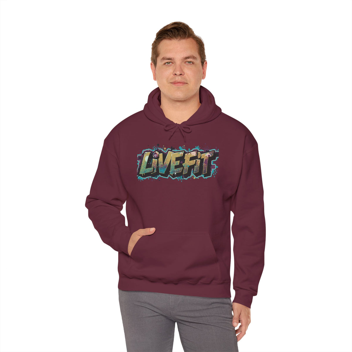 LIVE FIT Hoodie - Unisex Heavy Blend Sweatshirt - Fitness Gym Wear - Workout Apparel - S-5XL