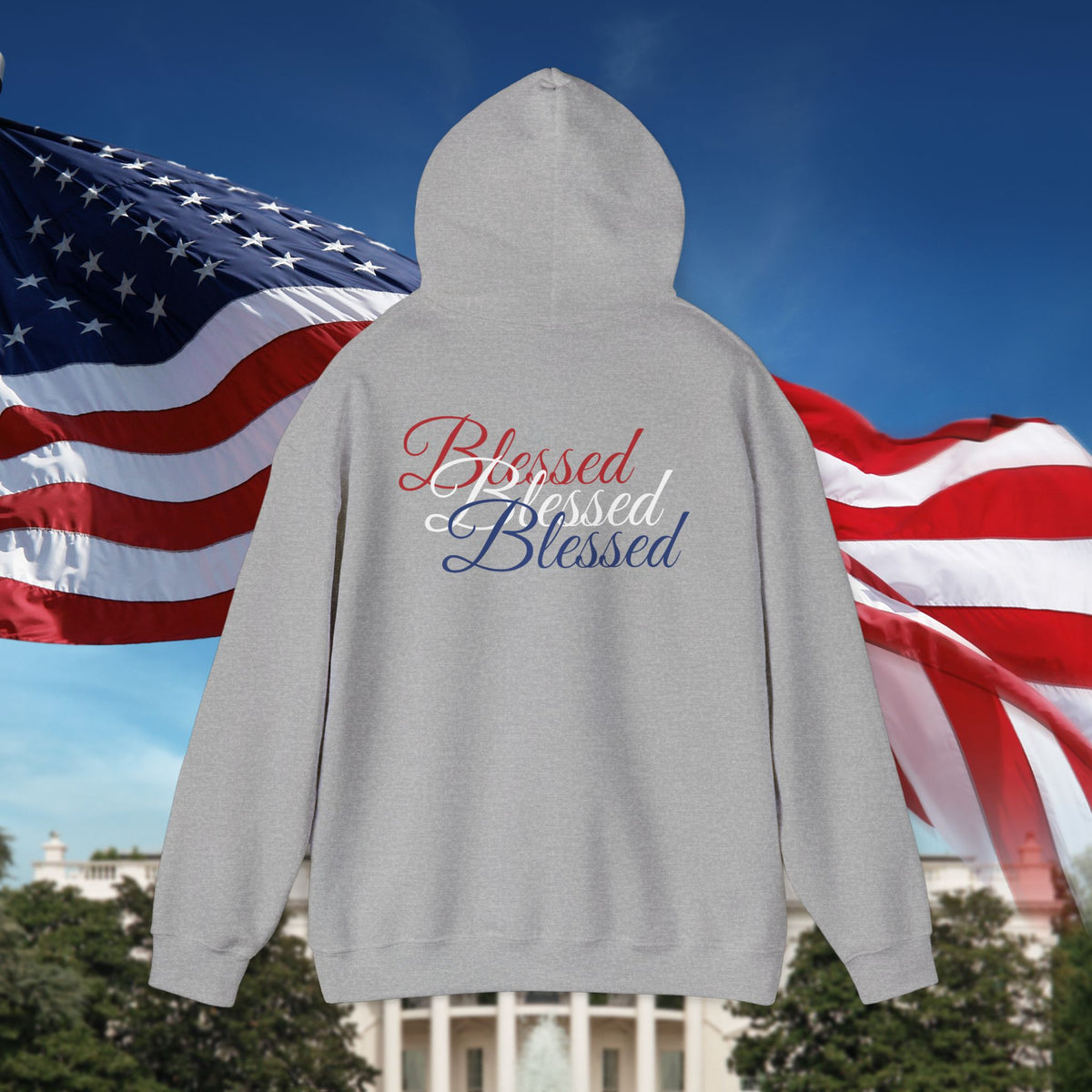 Blessed Hoodie - Patriotic Red White Blue - Unisex Pullover - Front & Back Print - S-5XL