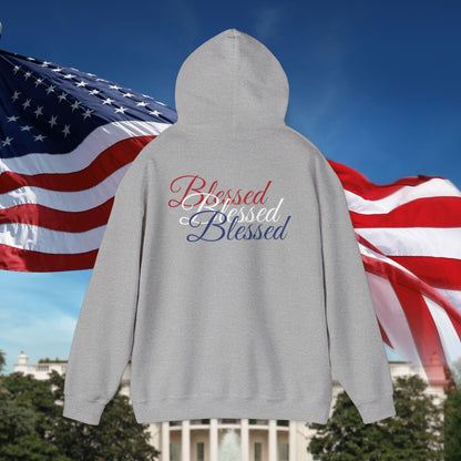 Blessed Hoodie - Patriotic Red White Blue - Unisex Pullover - Front & Back Print - S-5XL