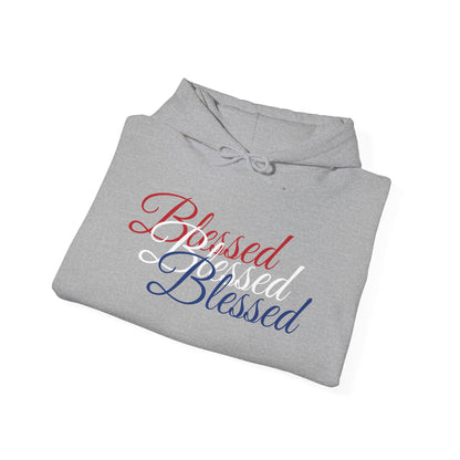 Blessed Hoodie - Patriotic Red White Blue - Unisex Pullover - Front & Back Print - S-5XL