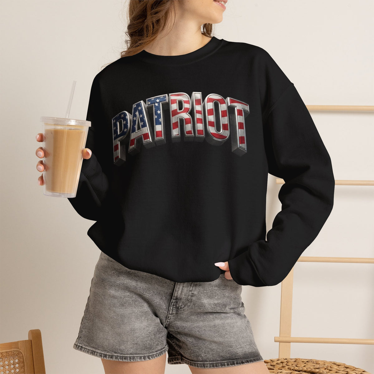 Patriot Fit Life Crewneck Sweatshirt - Arched American Flag 'PATRIOT' Graphic | Unisex S-4XL