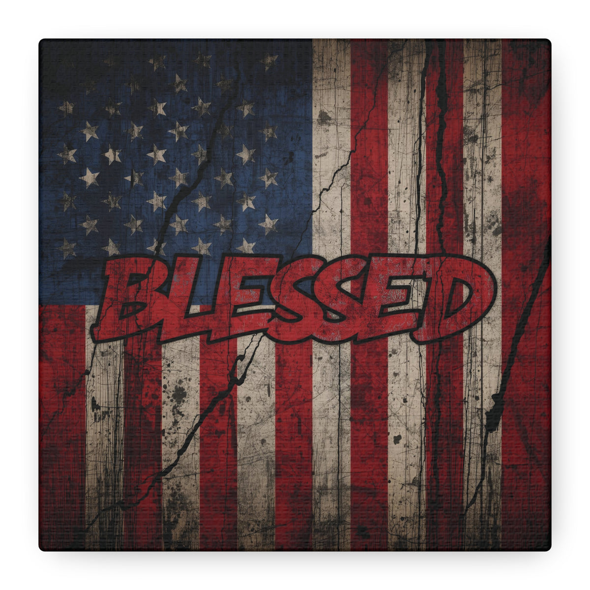Blessed Canvas Wall Art - Vintage American Flag - Gallery Wrapped - Patriotic Americana Decor - Rustic Flag Art - 35 Sizes