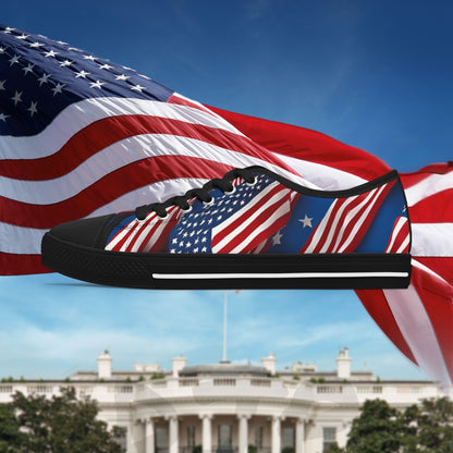 Patriotic - Women's Low Top Sneakers - Stars & Stripes Design - White Sole & Black Sole to Choose From