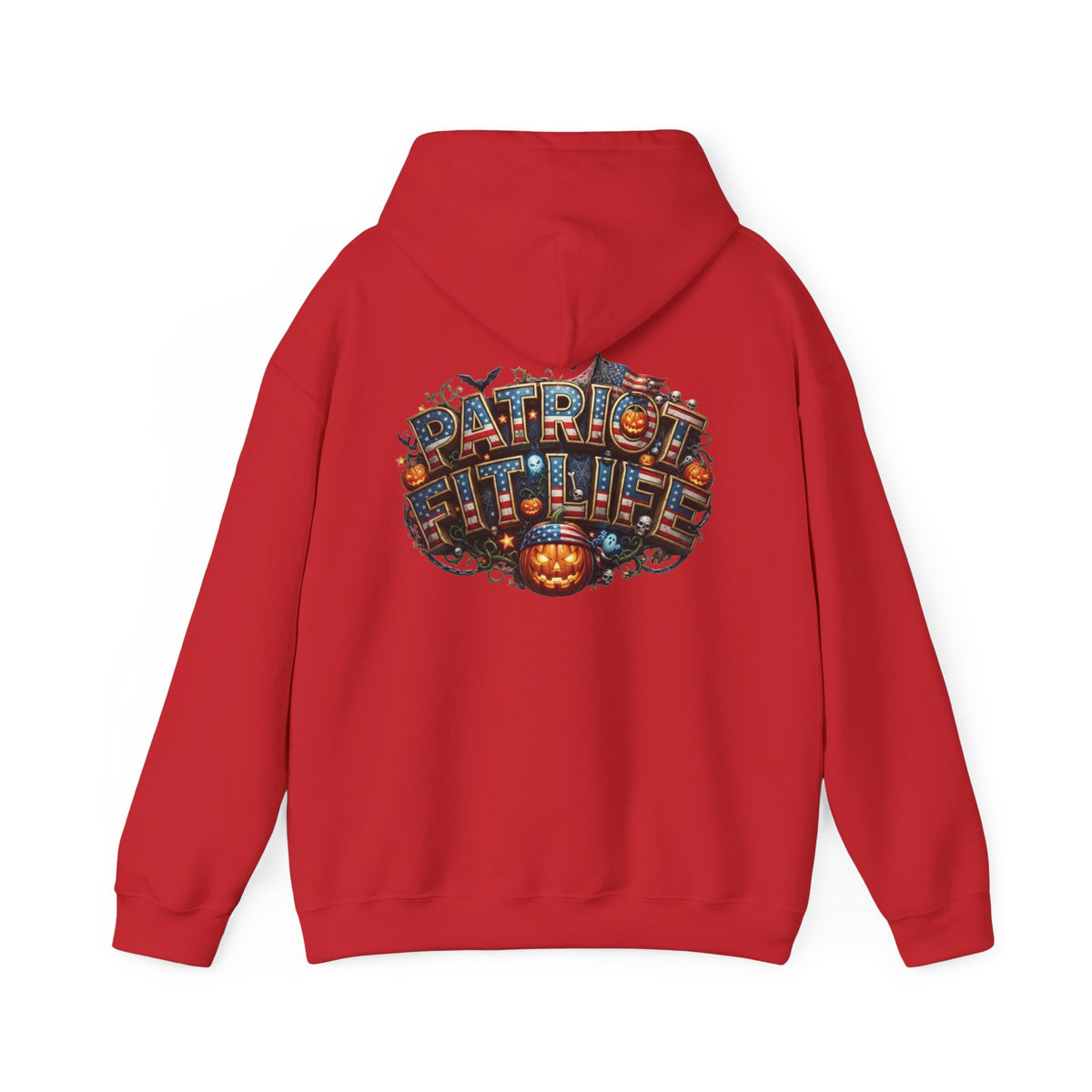 Patriot Fit Life Halloween Hoodie - Haunted Marquee Flag Graphic | Skeleton Pumpkin | Unisex S-5XL
