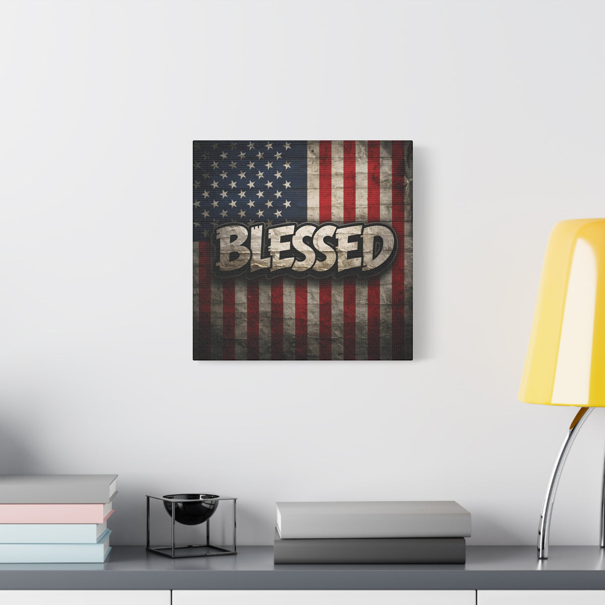 Blessed Vintage American Flag Canvas Wall Art - Patriotic Home Decor