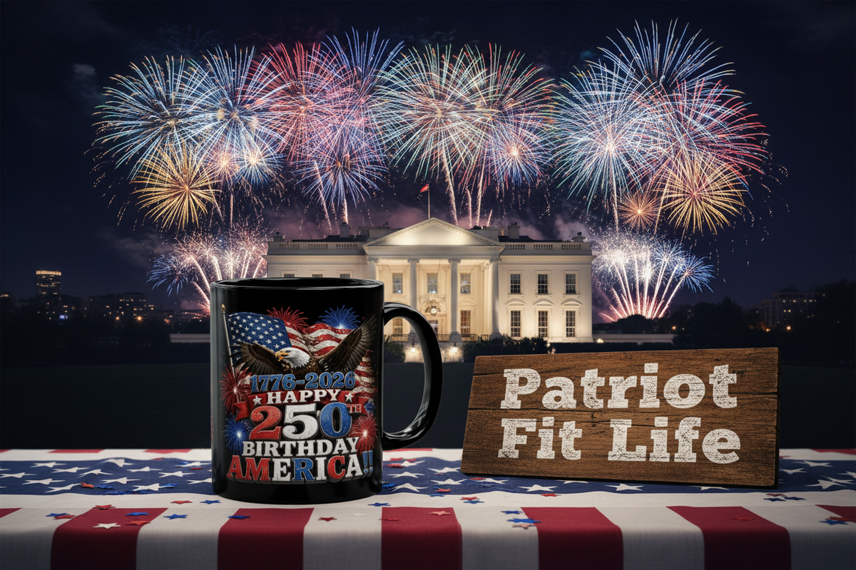 Happy 250th Birthday America Mug | 1776-2026 Patriotic Eagle Flag & Fireworks Black Coffee Cup