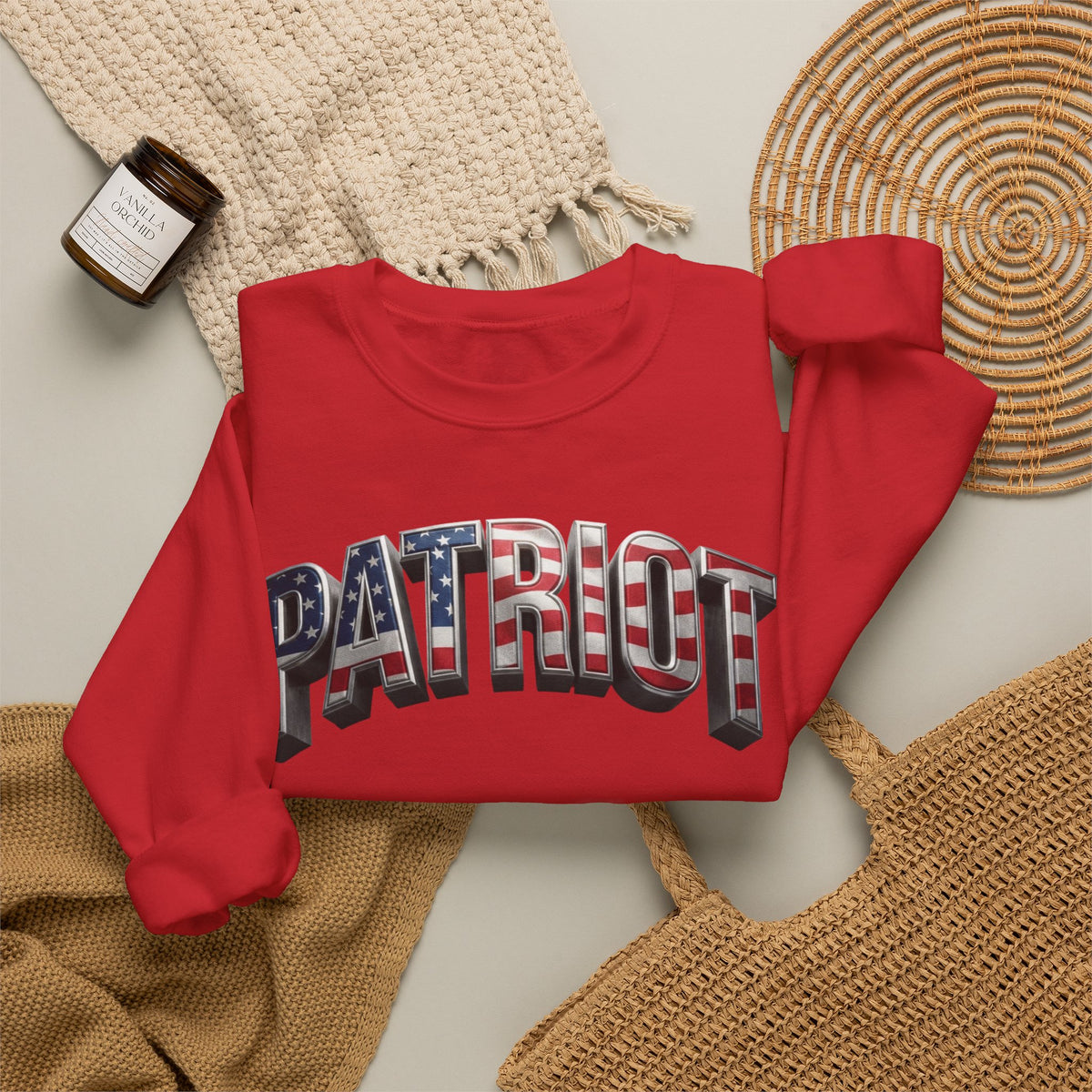 Patriot Fit Life Crewneck Sweatshirt - Arched American Flag 'PATRIOT' Graphic | Unisex S-4XL
