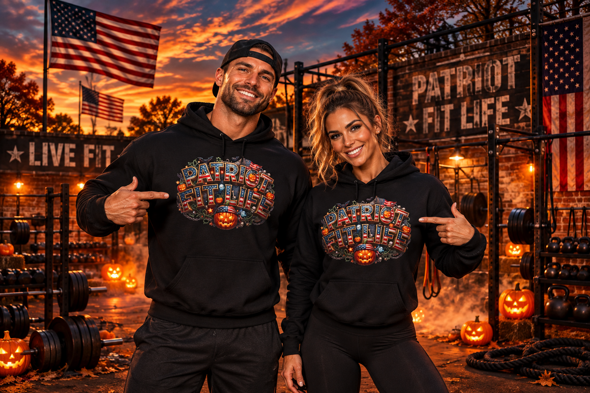 Patriot Fit Life Halloween Pumpkin Haunted House Hoodie - Vintage Spooky Scene