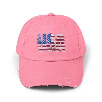 USA Distressed Flag Cap - Unisex Cotton Twill Hat - Patriotic Headwear