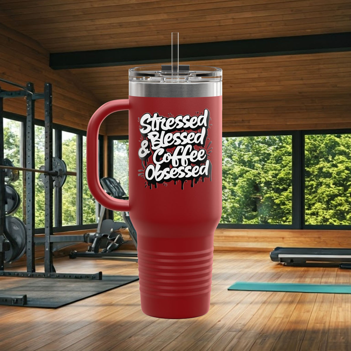 Stressed Blessed & Coffee Obsessed 40oz Travel Mug - Insulated - 7 Colors