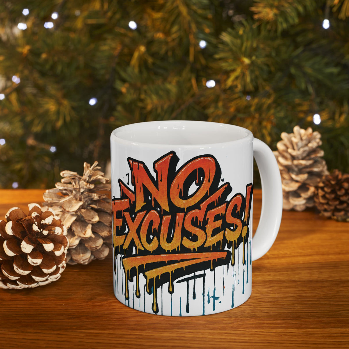 No Excuses! Motivational Mug - Graffiti Design - 11oz/15oz