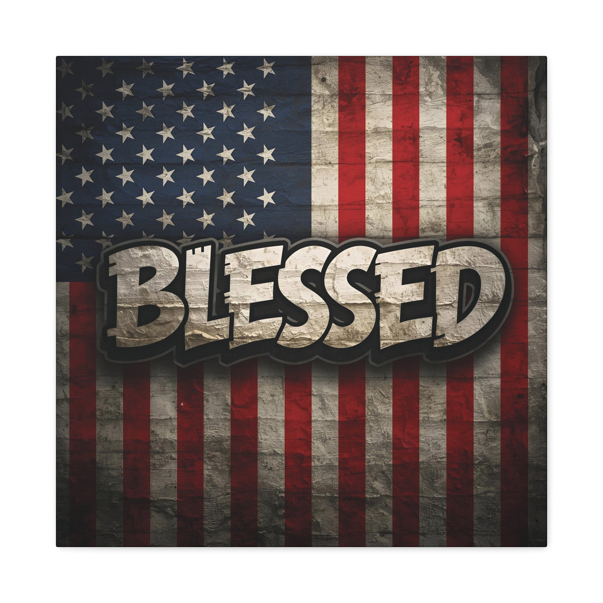 Blessed Vintage American Flag Canvas Wall Art - Patriotic Home Decor