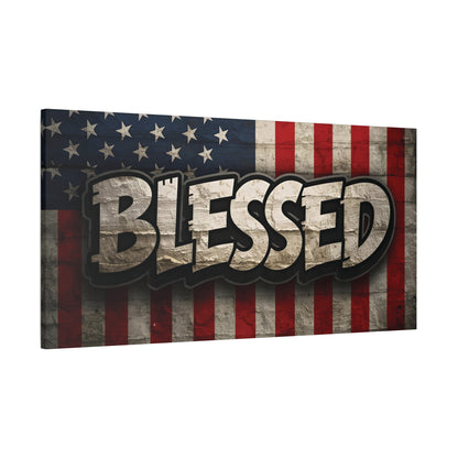 Blessed Vintage American Flag Canvas Wall Art - Patriotic Home Decor