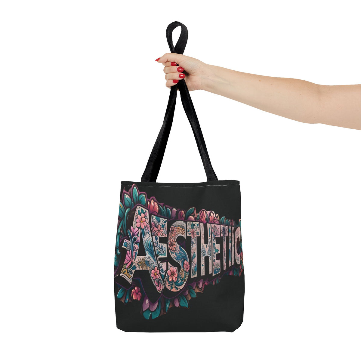 Aesthetic Black Floral Tote Bag - Eco-Friendly Shopping Bag - 3 Sizes