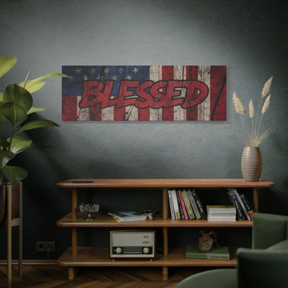 Blessed Canvas Wall Art - Vintage American Flag - Gallery Wrapped - Patriotic Americana Decor - Rustic Flag Art - 35 Sizes