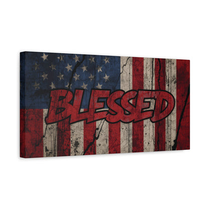 Blessed Canvas Wall Art - Vintage American Flag - Gallery Wrapped - Patriotic Americana Decor - Rustic Flag Art - 35 Sizes