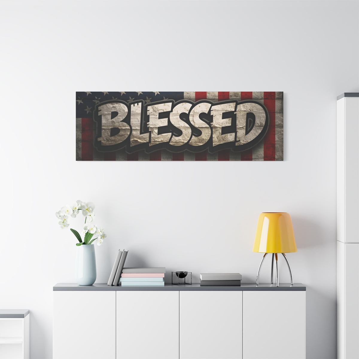 Blessed Vintage American Flag Canvas Wall Art - Patriotic Home Decor
