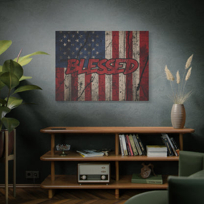 Blessed Canvas Wall Art - Vintage American Flag - Gallery Wrapped - Patriotic Americana Decor - Rustic Flag Art - 35 Sizes