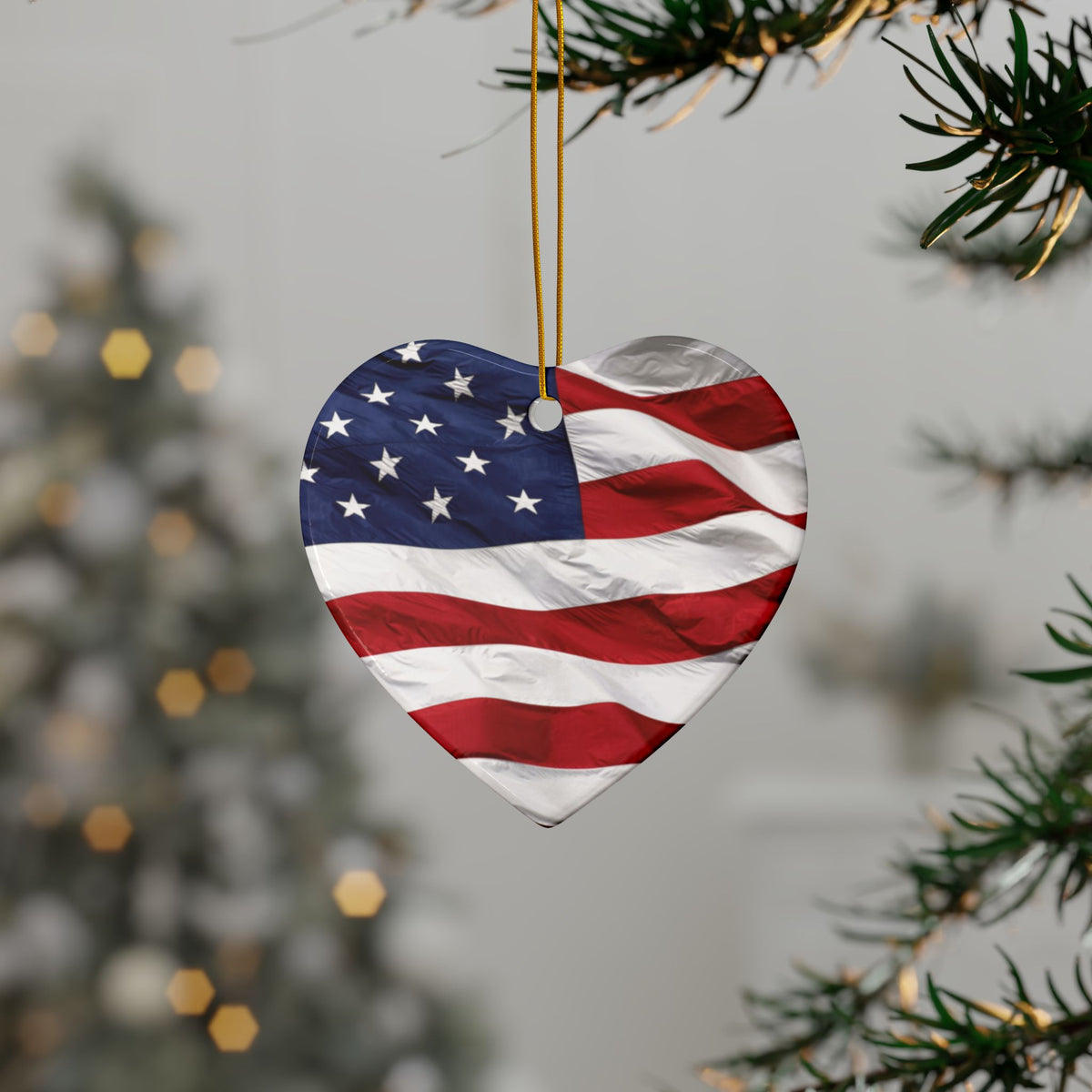 Patriotic - American Flag - Red White & Blue - Ceramic Ornaments - 2-Sided Holiday Decor -  Set of 1, 3, 5, or 10
