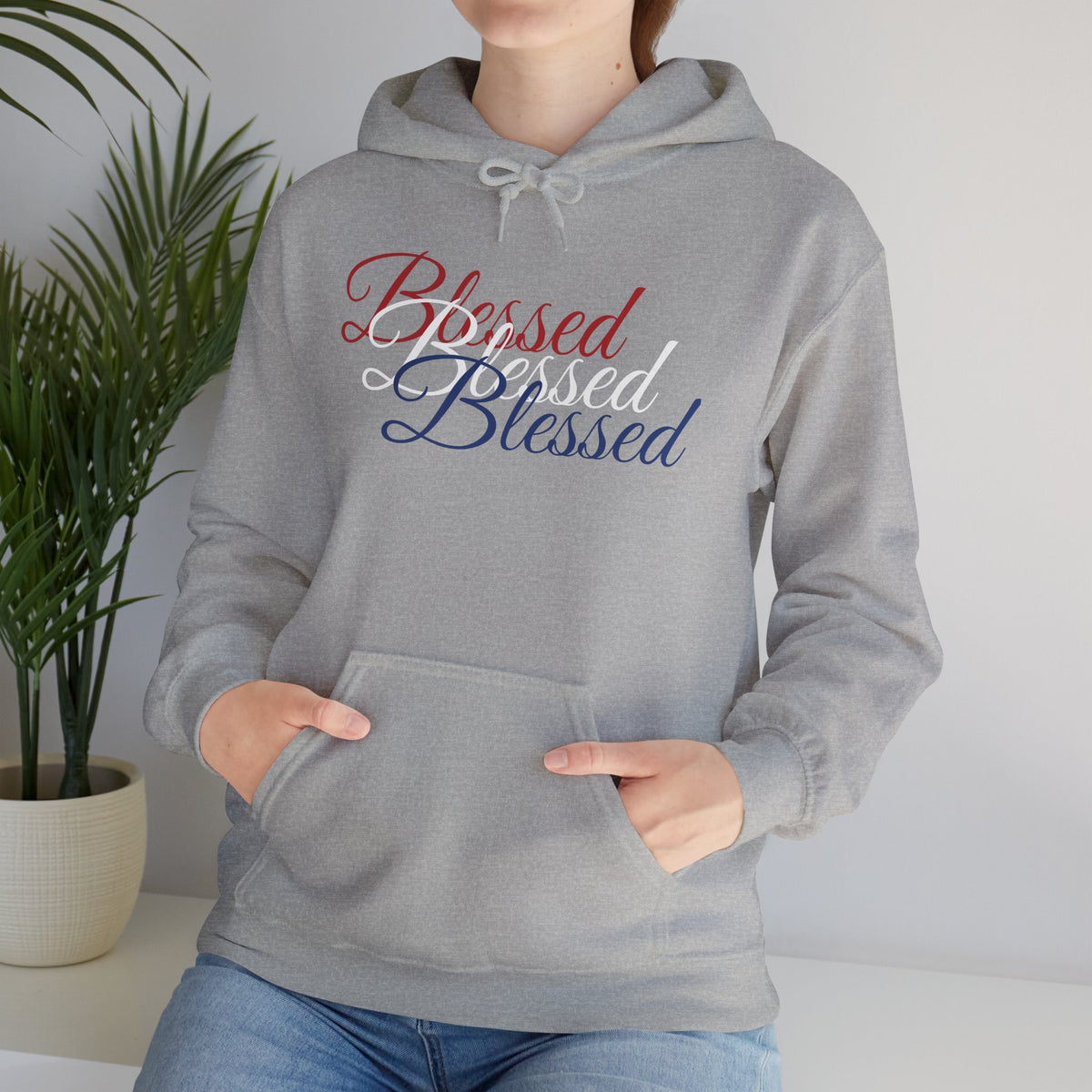 Blessed Hoodie - Patriotic Red White Blue - Unisex Pullover - Front & Back Print - S-5XL