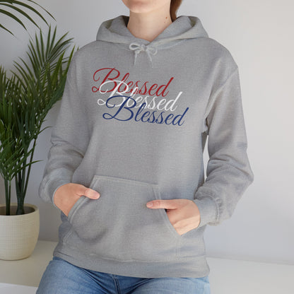 Blessed Hoodie - Patriotic Red White Blue - Unisex Pullover - Front & Back Print - S-5XL
