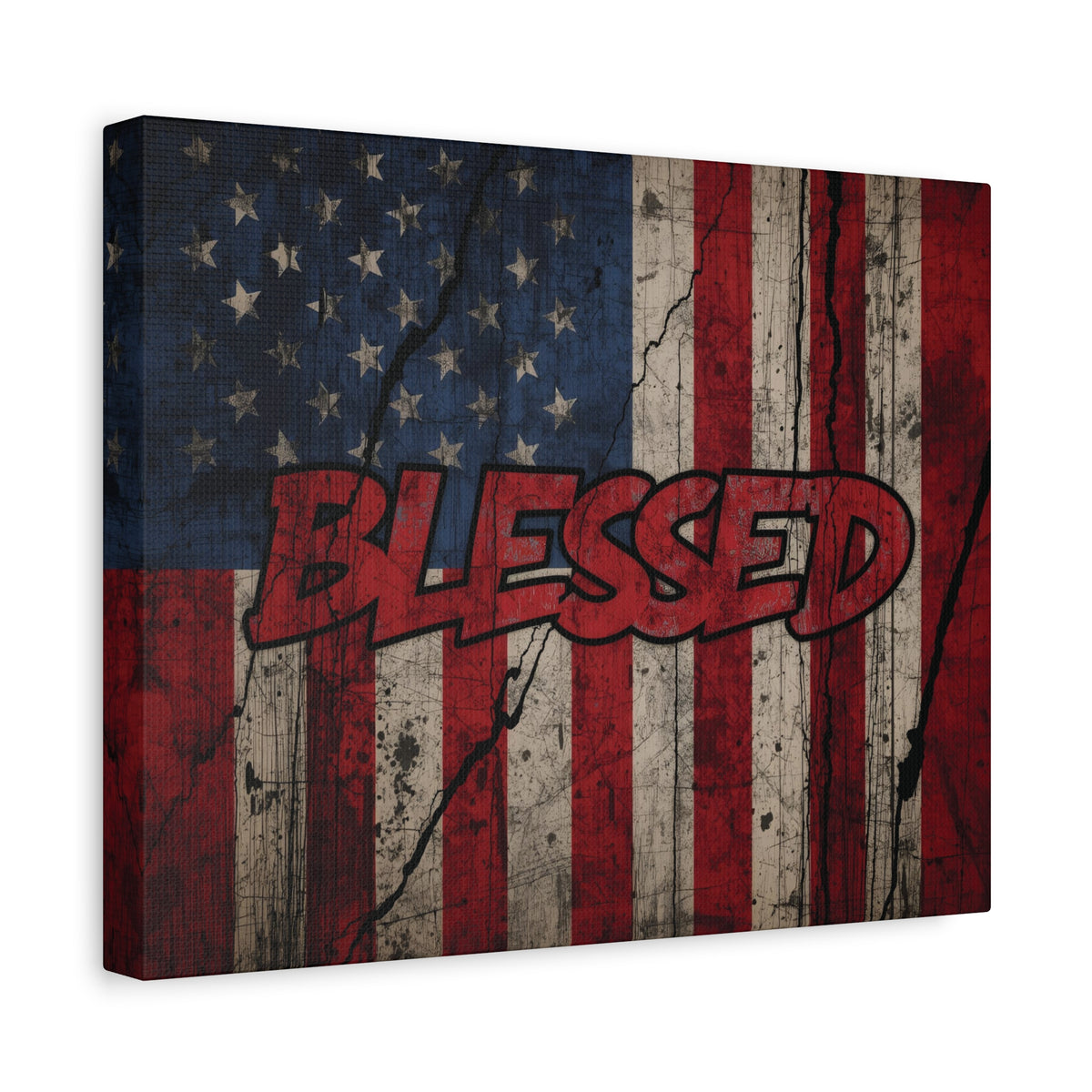 Blessed Canvas Wall Art - Vintage American Flag - Gallery Wrapped - Patriotic Americana Decor - Rustic Flag Art - 35 Sizes