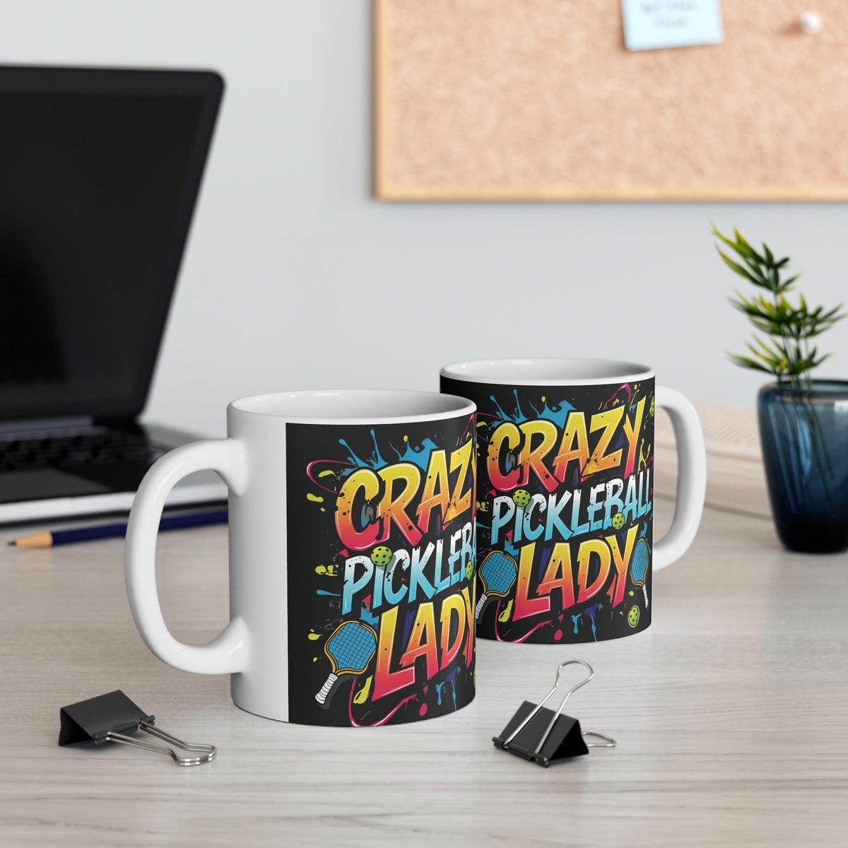 Crazy Pickleball Lady Mug - Colorful Design - 11oz/15oz - Funny Pickleball Gift