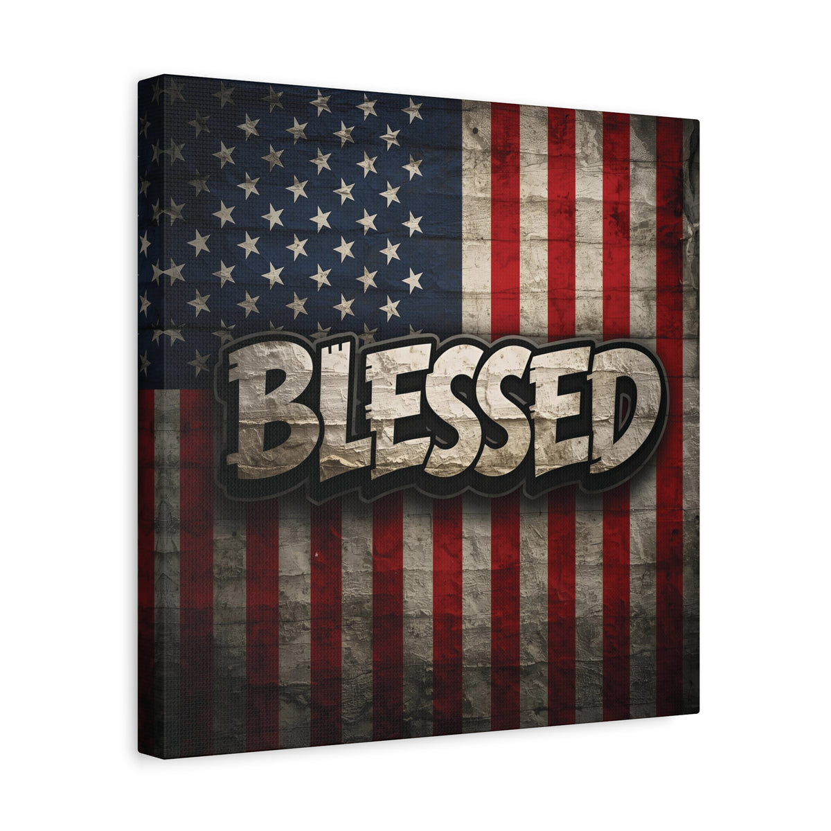 Blessed Vintage American Flag Canvas Wall Art - Patriotic Home Decor