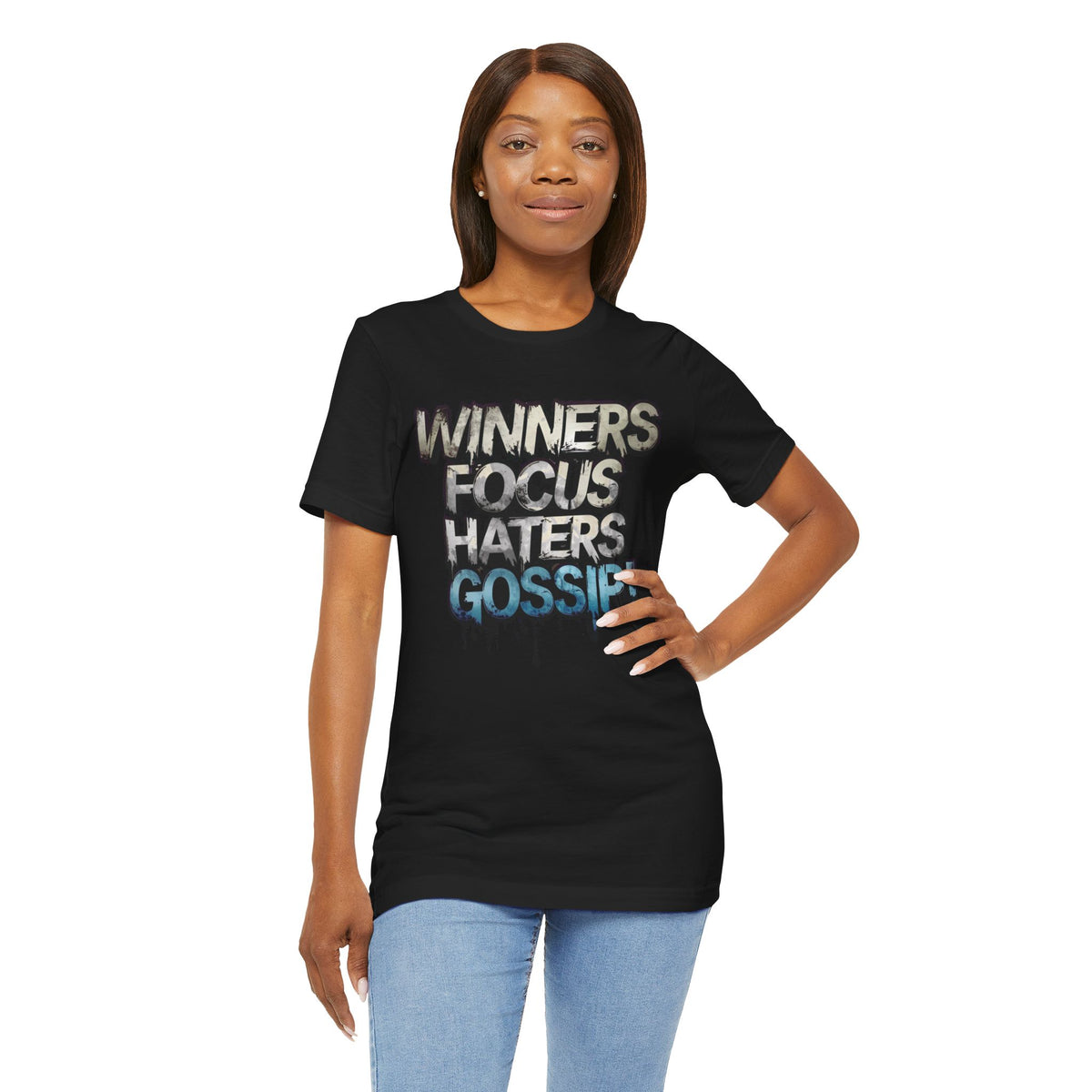 Winners Focus Haters Gossip - Motivational T-Shirt - Bold Graphic Tee - Unisex XS-4XL