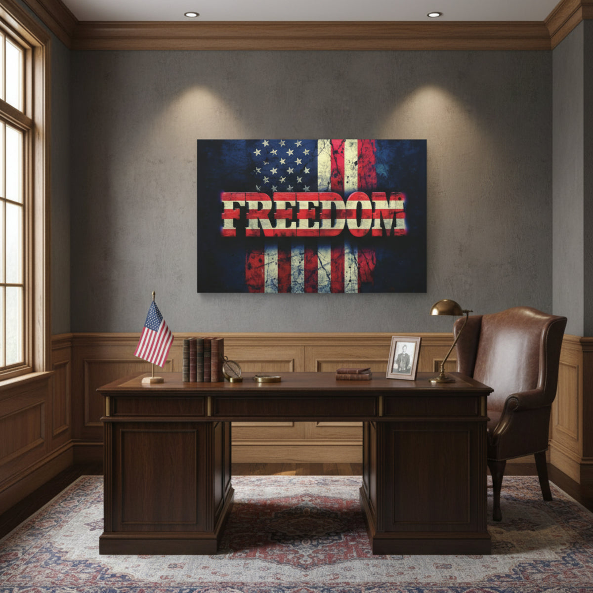 Freedom Canvas Wall Art - Patriotic Vintage American Flag - Gallery Wrapped - Red White Blue - 35 Sizes Available