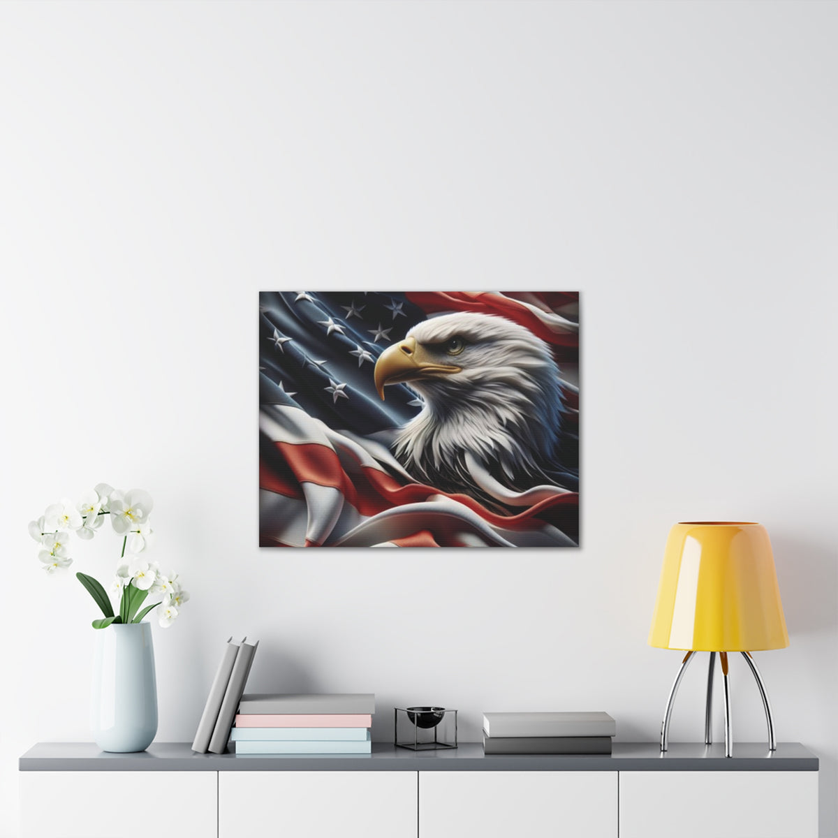 Patriotic Eagle Canvas Wall Art - American Flag Background - USA Decor