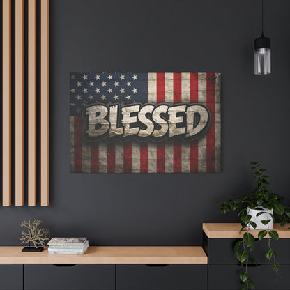 Blessed Vintage American Flag Canvas Wall Art - Patriotic Home Decor