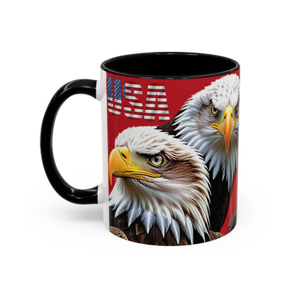 Patriotic Bald Eagle Accent Mug - Red White & Blue - 11oz/15oz - 4 Colors