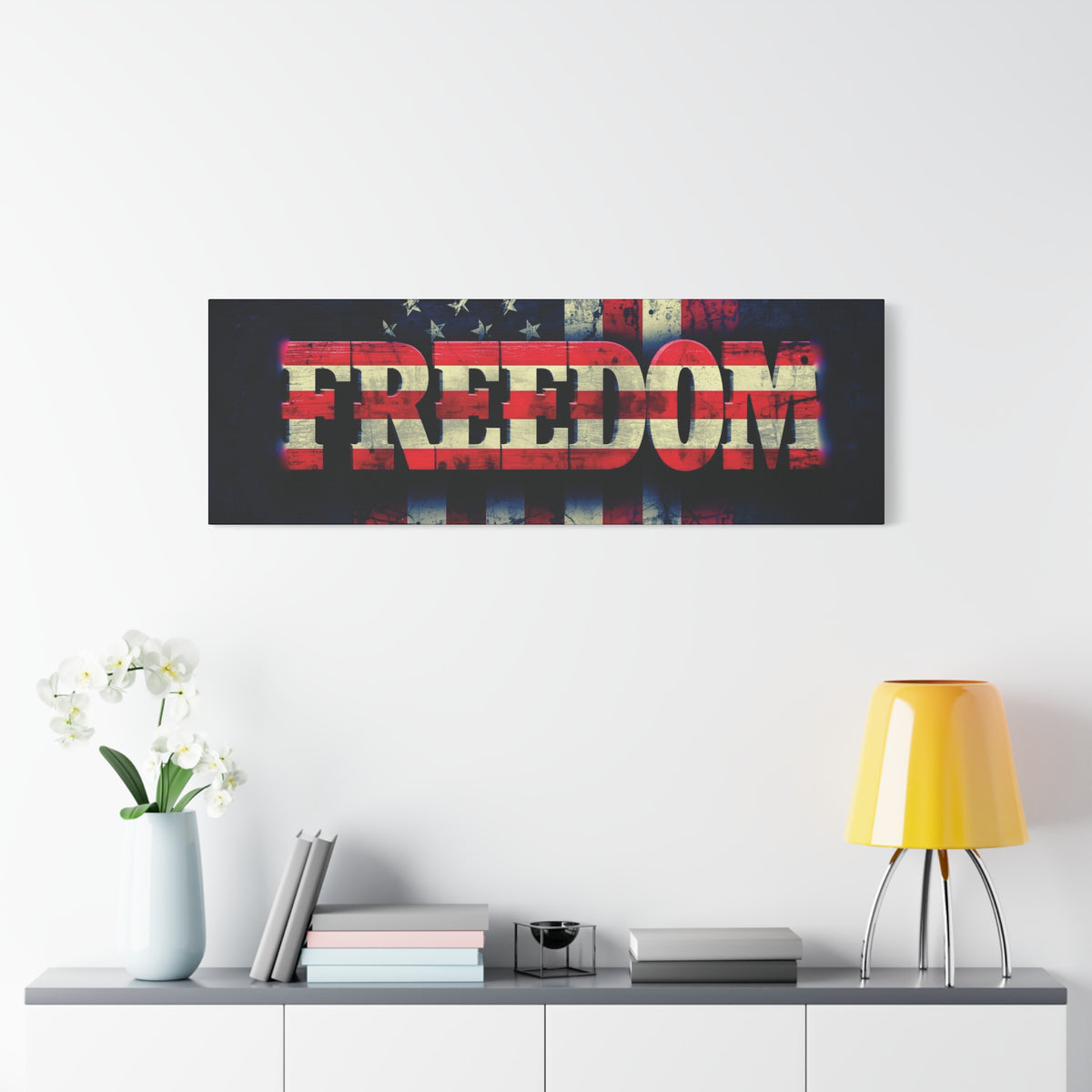 Freedom Canvas Wall Art - Patriotic Vintage American Flag - Gallery Wrapped - Red White Blue - 35 Sizes Available