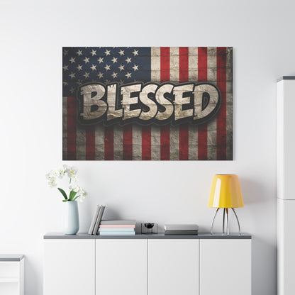 Blessed Vintage American Flag Canvas Wall Art - Patriotic Home Decor