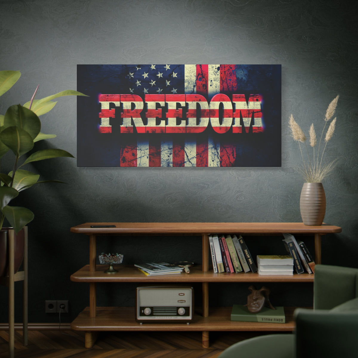 Freedom Canvas Wall Art - Patriotic Vintage American Flag - Gallery Wrapped - Red White Blue - 35 Sizes Available
