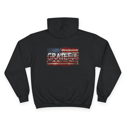 Grateful - Champion Hoodie - Vintage American Flag Design - Red White Blue - Unisex S-3XL
