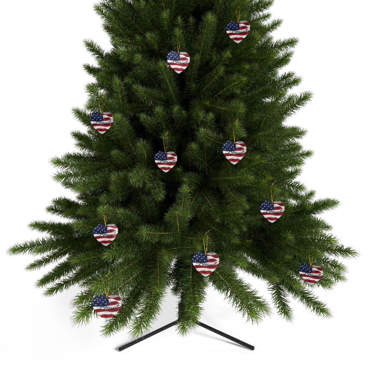 Ceramic Ornaments - Patriotic - Blessed Print - American Flag Backdrop - Red White & Blue