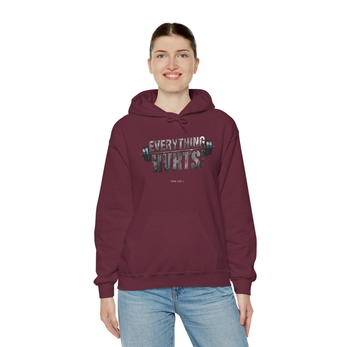 Everything Hurts! Gym Life Workout Hoodie - Funny Fitness Sweatshirt - Barbell Design - S-5XL