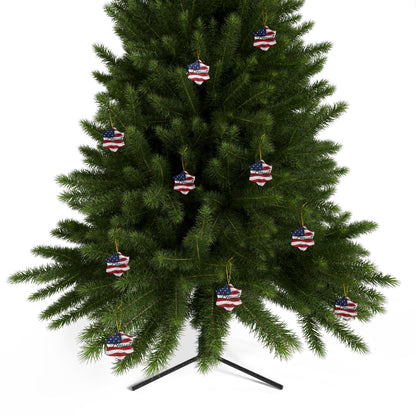 Ceramic Ornaments - Patriotic - Blessed Print - American Flag Backdrop - Red White & Blue