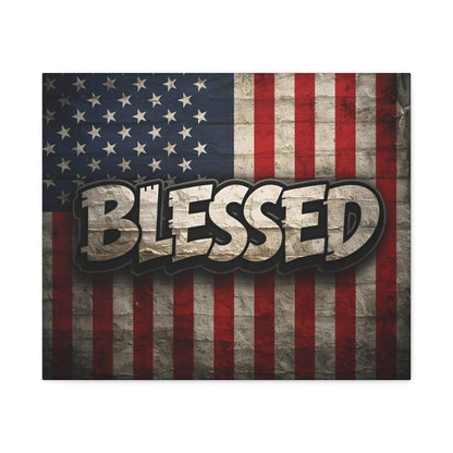 Blessed Vintage American Flag Canvas Wall Art - Patriotic Home Decor