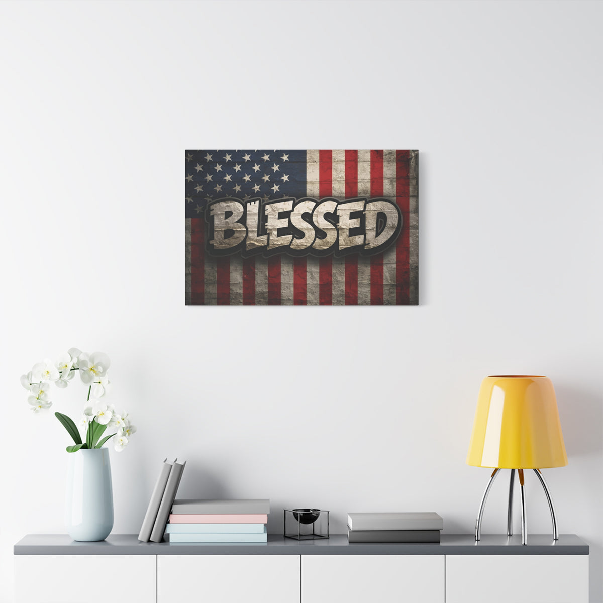 Blessed Vintage American Flag Canvas Wall Art - Patriotic Home Decor