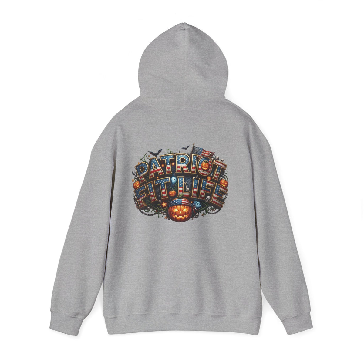 Patriot Fit Life Halloween Hoodie - Haunted Marquee Flag Graphic | Skeleton Pumpkin | Unisex S-5XL