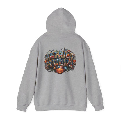 Patriot Fit Life Halloween Hoodie - Haunted Marquee Flag Graphic | Skeleton Pumpkin | Unisex S-5XL