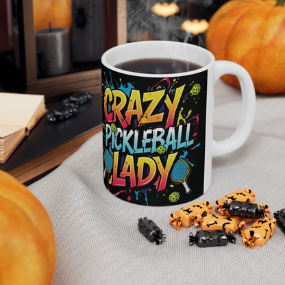 Crazy Pickleball Lady Mug - Colorful Design - 11oz/15oz - Funny Pickleball Gift